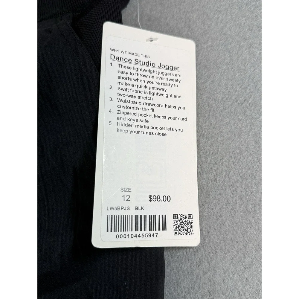 Lululemon Dance Studio Jogger Pants Womens 12 Black Lightweight Athletic NWT